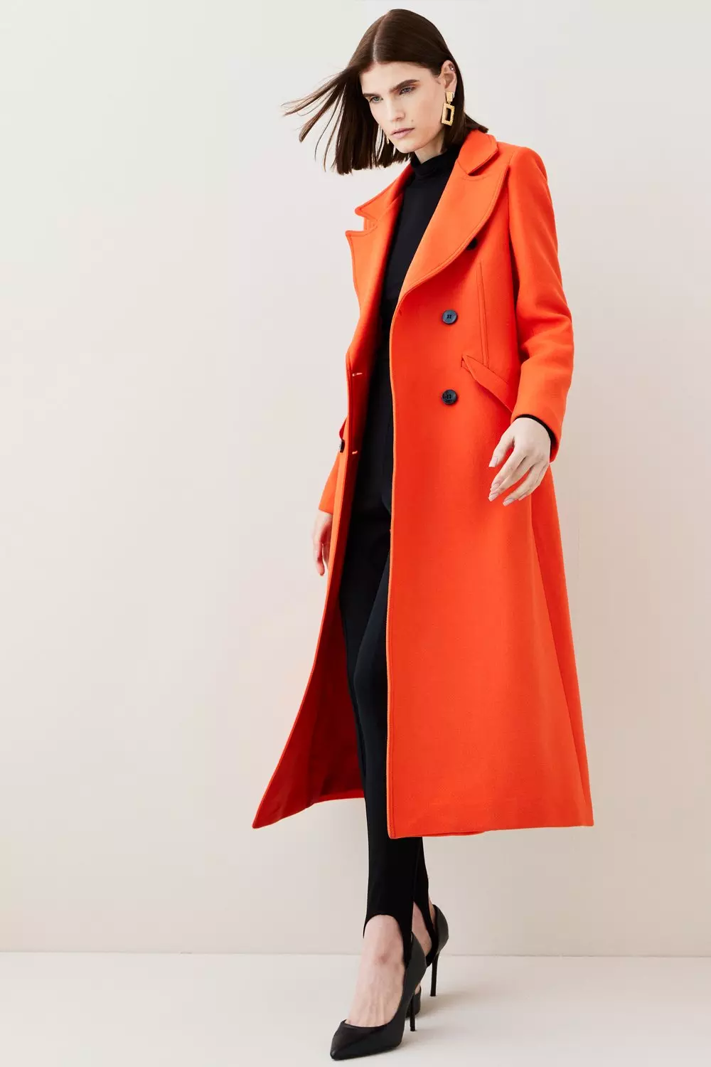 18.01 Italian Virgin Wool Double Breasted Midi Coat Karen Millen